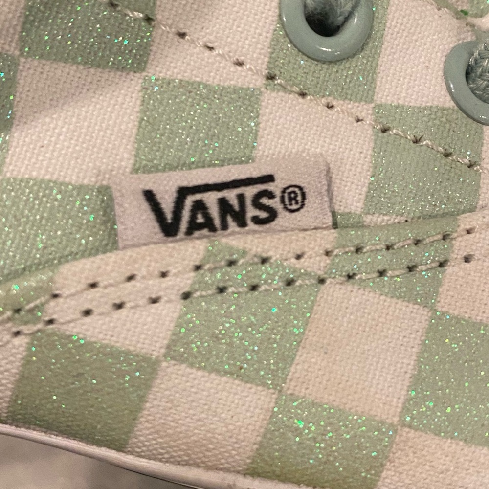 Vans Pastel Green and White Checkered Sneakers - Picture 3 of 7